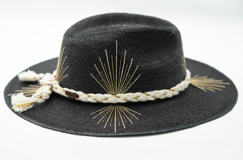 Agave Black Hand Embroidered Straw Hat