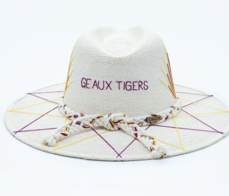 Agave- LSU Inspired Hand Embroidered Straw Hat