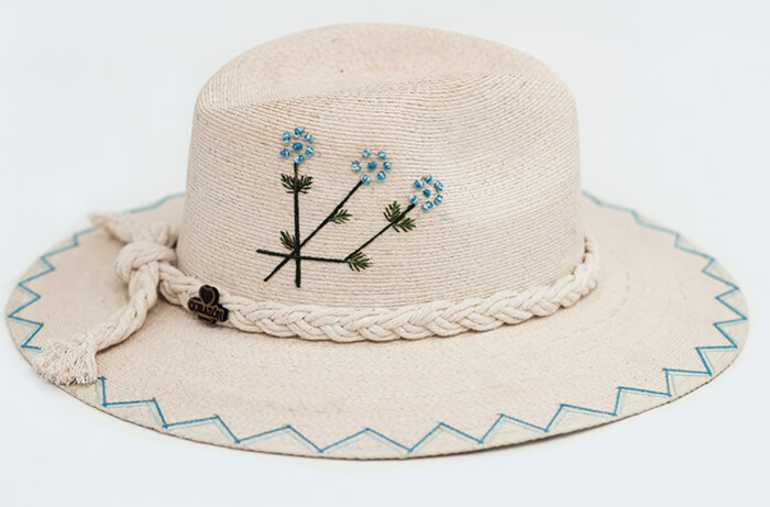 Blue Bonnet Hand Embroidered Straw Hat