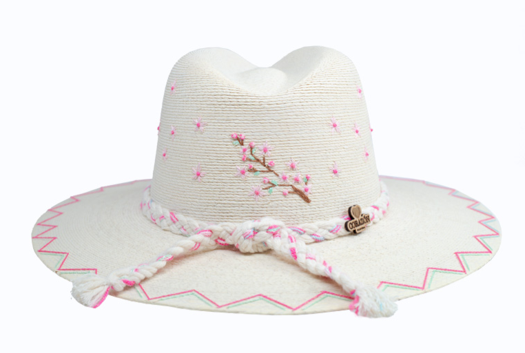 Cherry Blossom Hand Embroidered Straw Hat