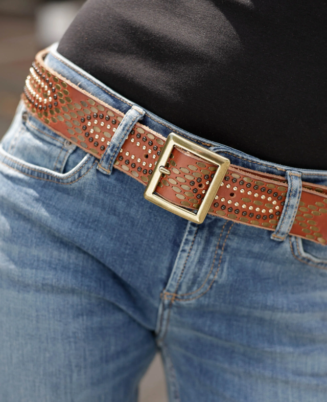 Daya | Studded Leather Belt with Square Buckle