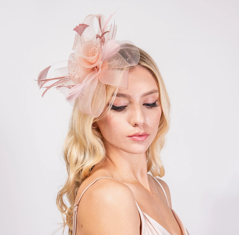 Double Floral and Feather Fascinator Headband/clip