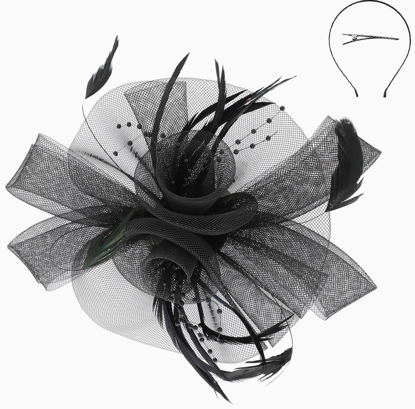Double Floral and Feather Fascinator Headband/clip
