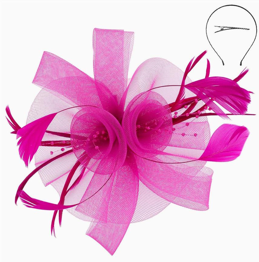Double Floral and Feather Fascinator Headband/clip