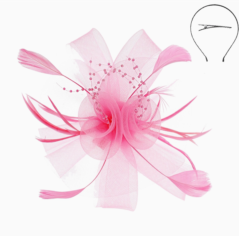 Double Floral and Feather Fascinator Headband/clip