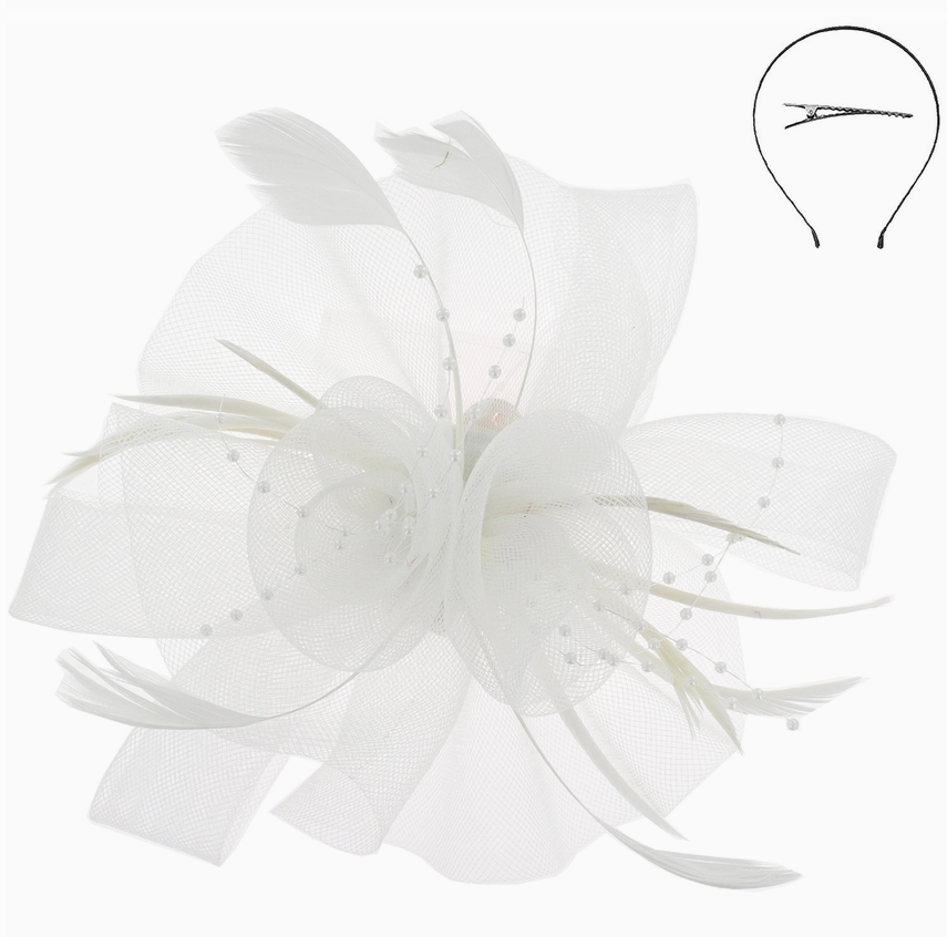 Double Floral and Feather Fascinator Headband/clip