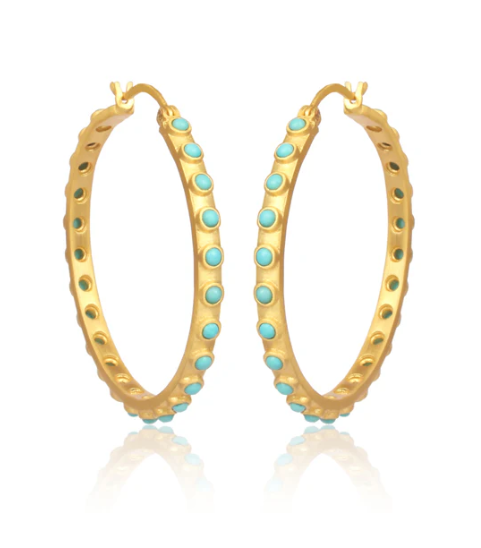 Turquoise & Gold Hoop Earrings