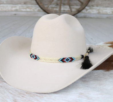 Beaded Horse Hair Hat Band- White