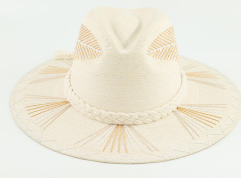 Kapula Neutral Metallics Hand Embroidered Straw Hat
