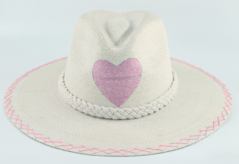 Ximena- Pink Heart Straw Hat