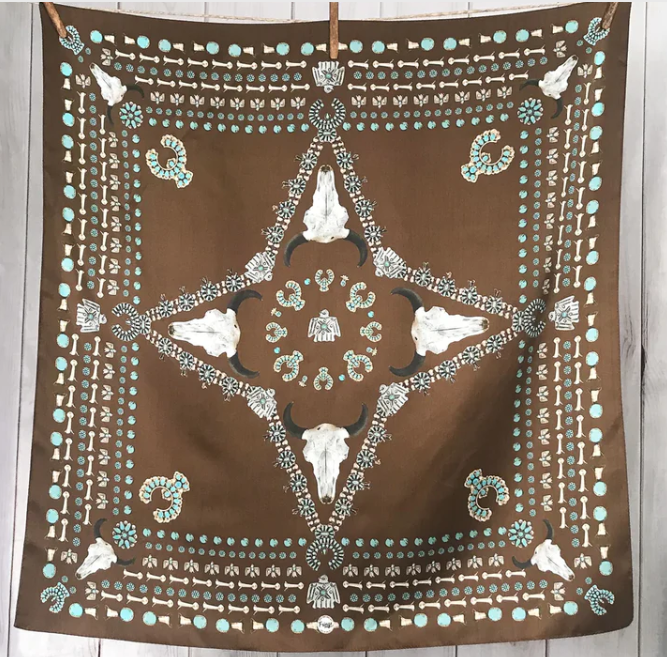 Squash Blossomed Silk Scarf- Brown