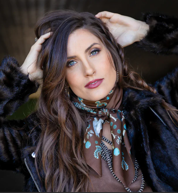 Squash Blossomed Silk Scarf- Brown