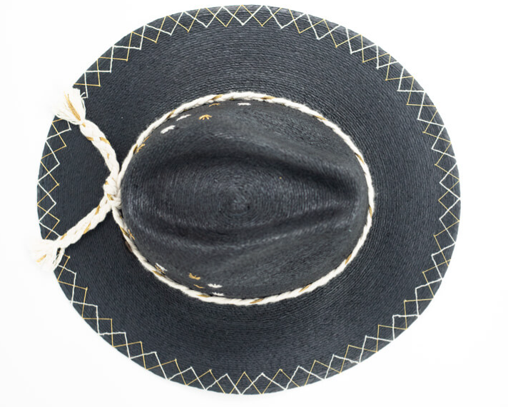 Stars Black Hand Embroidered Straw Hat