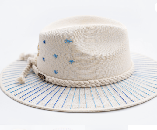 The Evil Eye Hand Embroidered Straw Hat