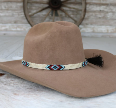 Beaded Horse Hair Hat Band- White