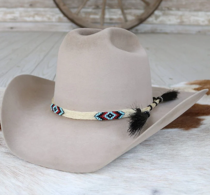 Beaded Horse Hair Hat Band- White