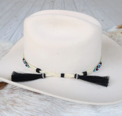 Beaded Horse Hair Hat Band- White
