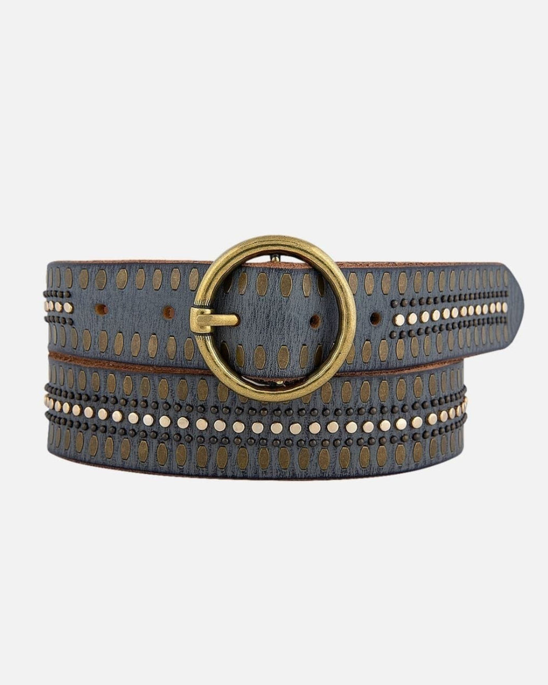 Soraya | Studded Leather Belt with Gold Round Buckle