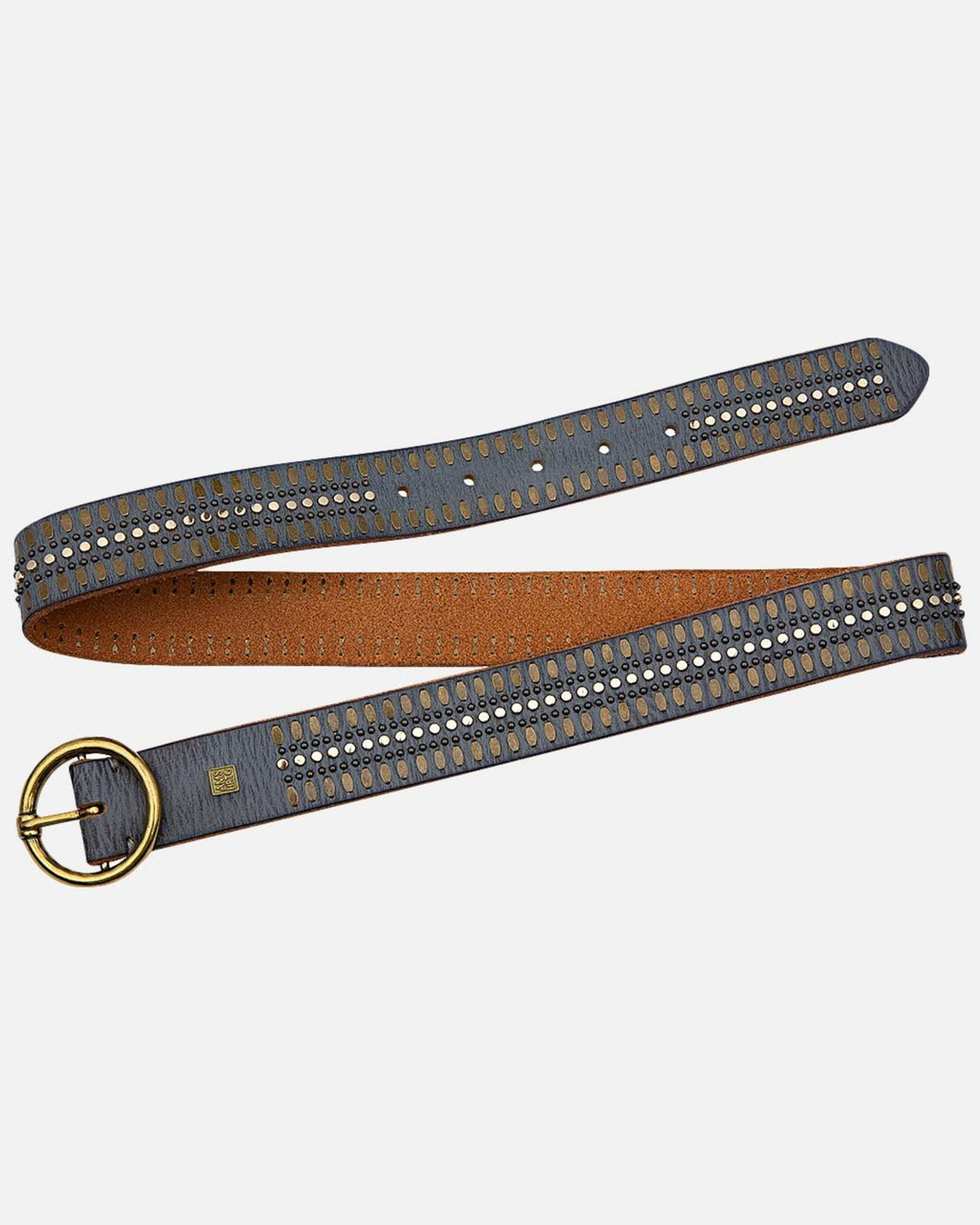 Soraya | Studded Leather Belt with Gold Round Buckle
