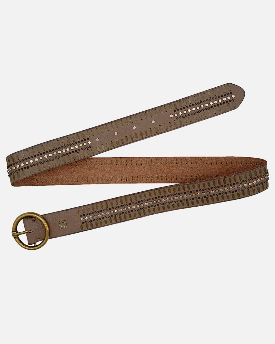 Soraya | Studded Leather Belt with Gold Round Buckle