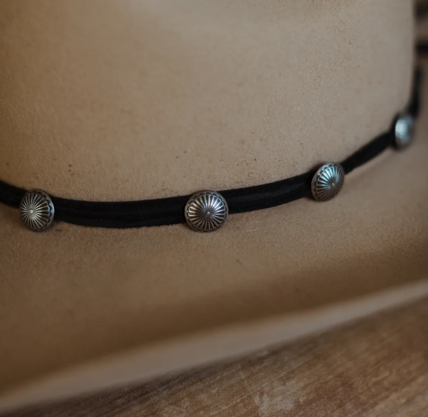 Agave Concho Hat Band - Black Leather