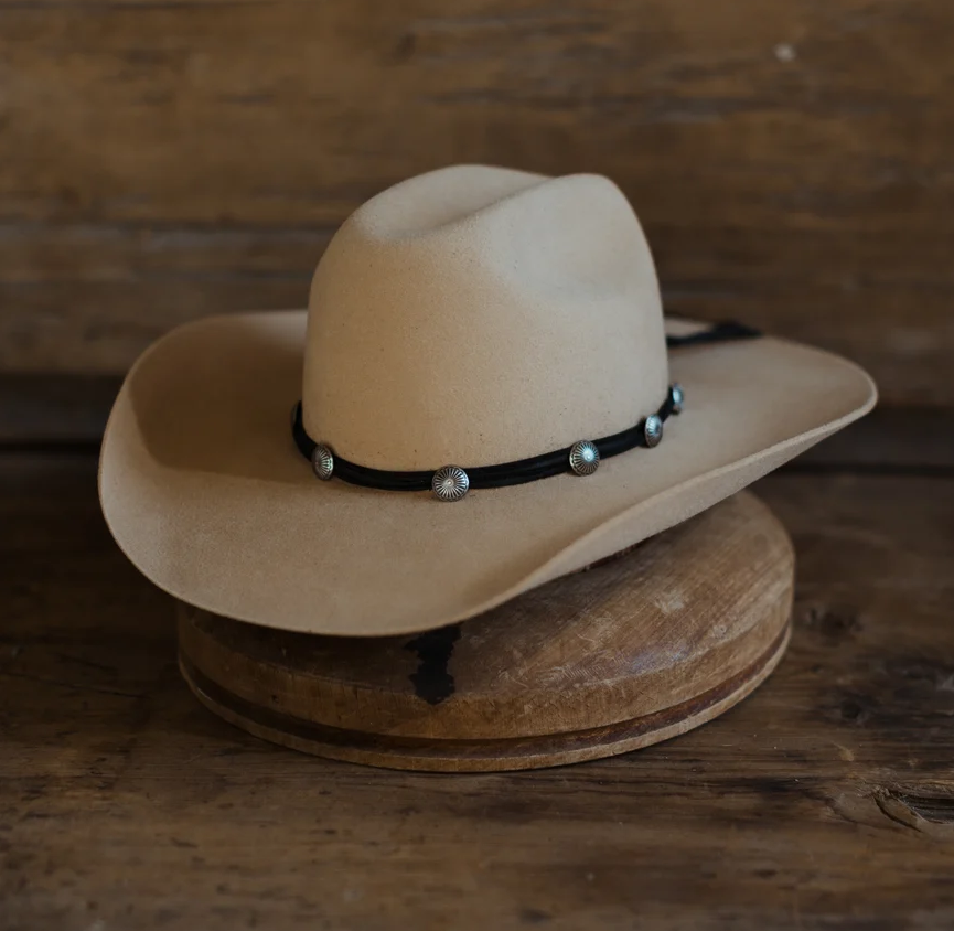 Agave Concho Hat Band - Black Leather