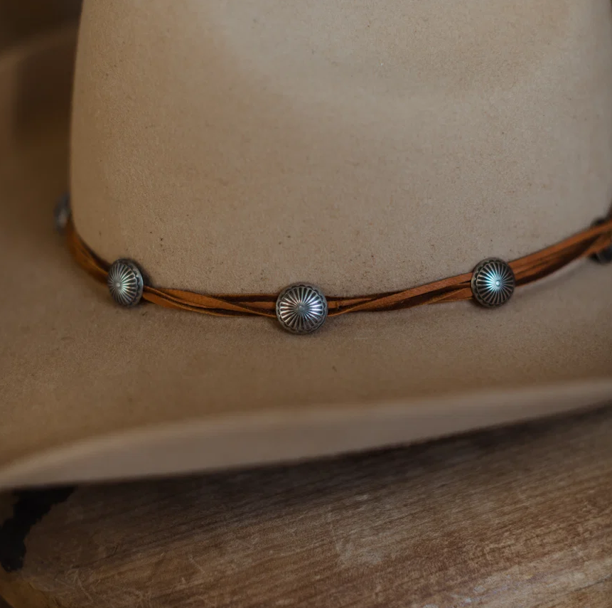 Agave Concho Hat Band - Brown Leather