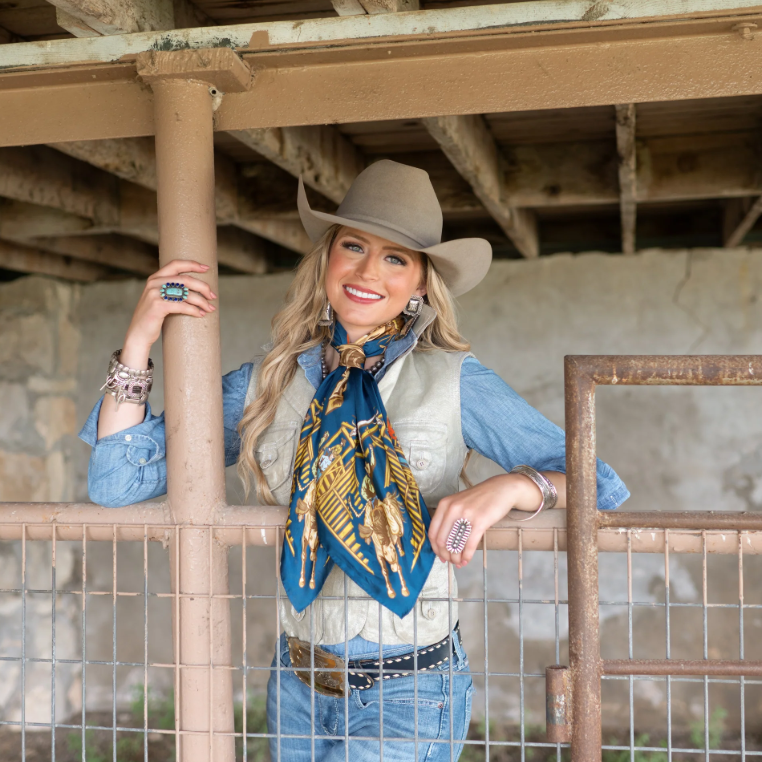 Back When They Bucked Silk Scarf - Navy