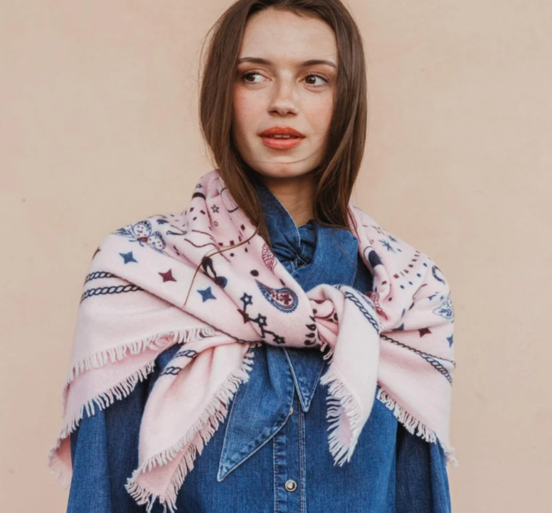 Cosmic Rodeo Cashmere Bandana Sweater Wrap- Pink/Burgandy/Navy