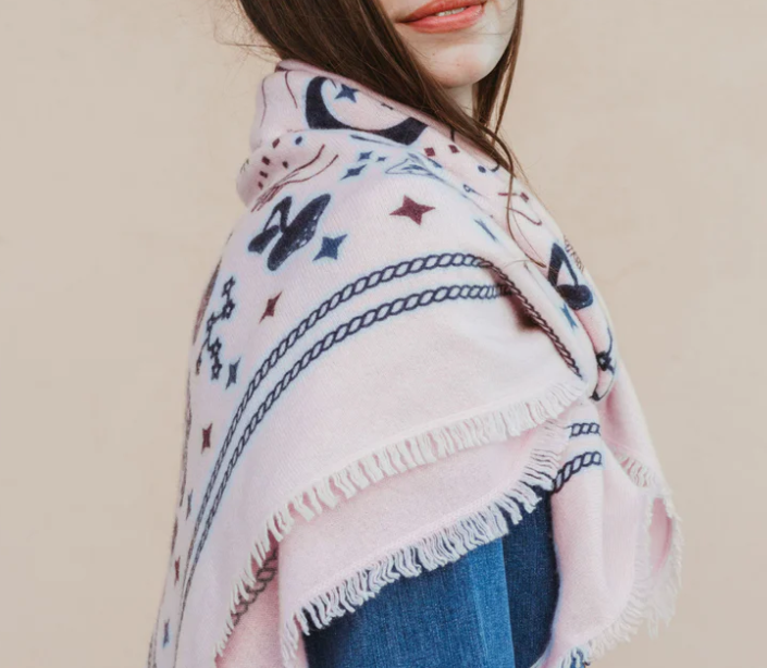 Cosmic Rodeo Cashmere Bandana Sweater Wrap- Pink/Burgandy/Navy