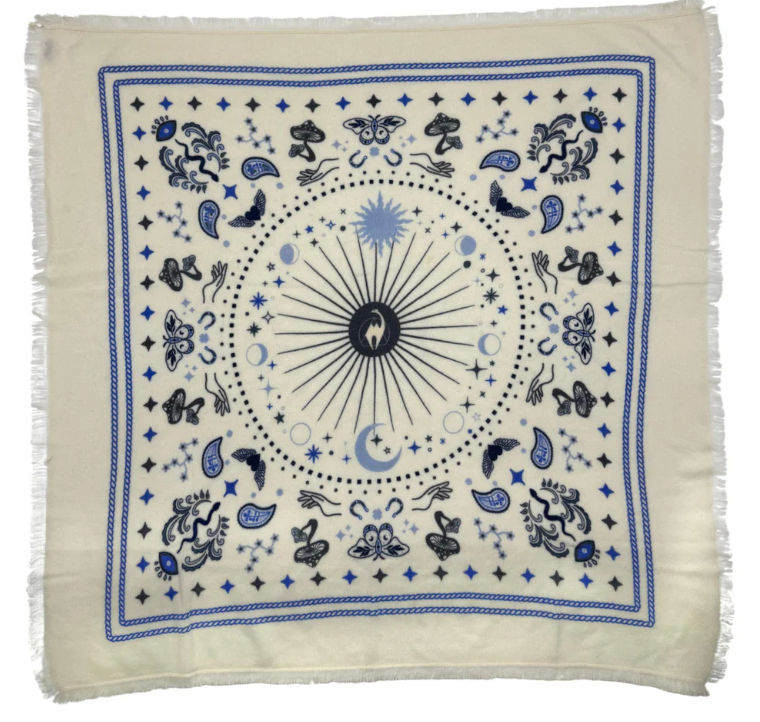 Cosmic Rodeo Cashmere Bandana Sweater Wrap - Ivory &  Blue