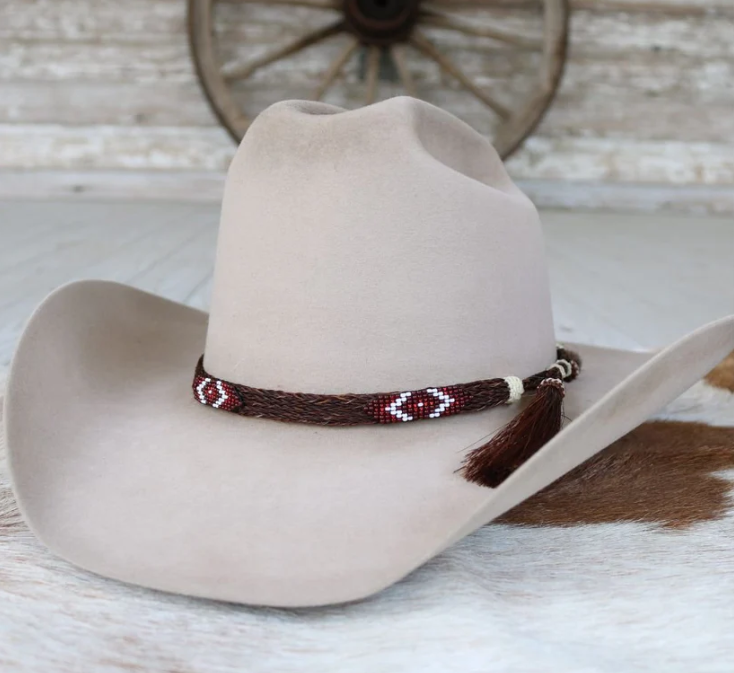 Beaded Horse Hair Hat Band- Brown