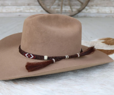 Beaded Horse Hair Hat Band- Brown