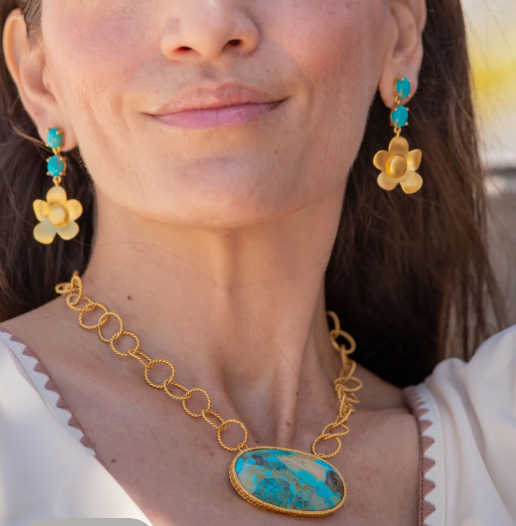 Gold & Turquoise Bloom Earrings