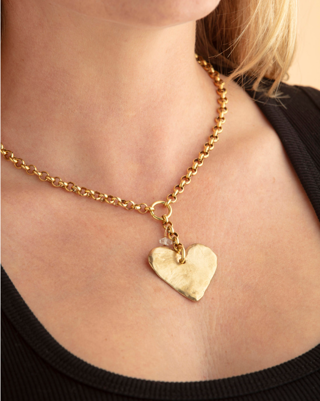 Rolo Chain Brass Heart Necklace