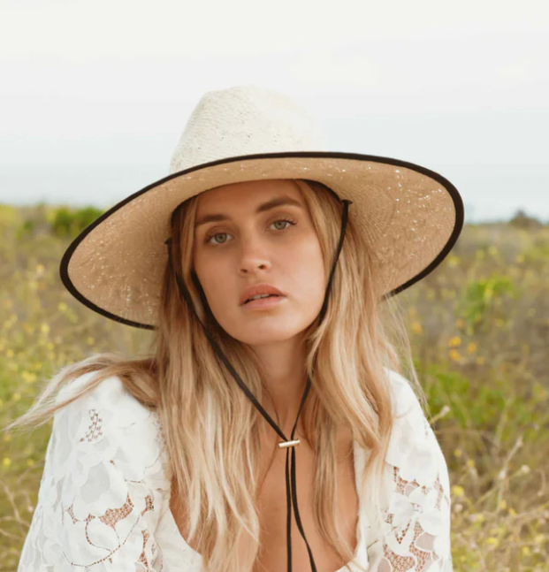Fiji Straw Hat with Chin Tie- Black