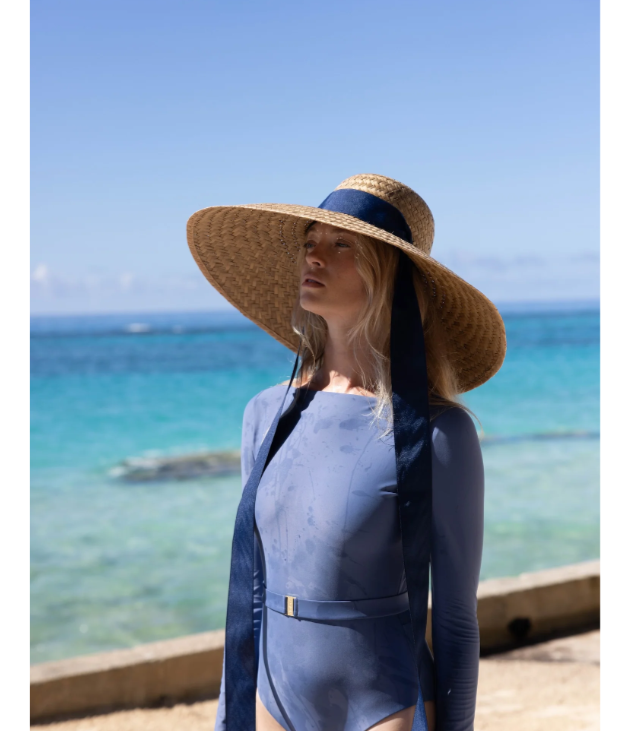 The Geranium Sun Hat- French Blue Grossgrain Ribbom