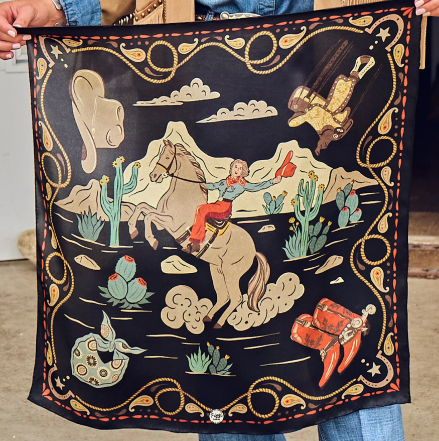 Happy Trails Silk Scarf- Black
