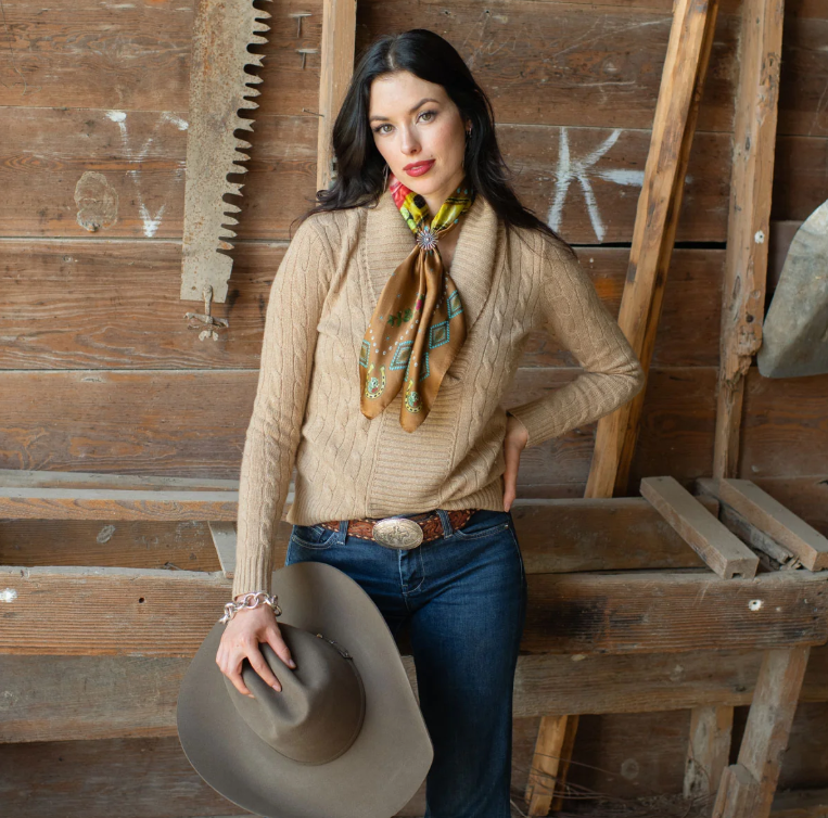 Hold Your Horses Silk Scarf - Caramel Brown