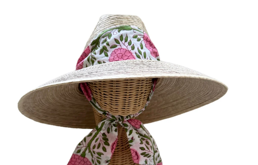 Hollyhuck Sun Hat- Pink Marigold Hat Scarf
