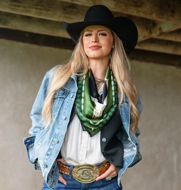 Hooked Silk Scarf-  Green & Black