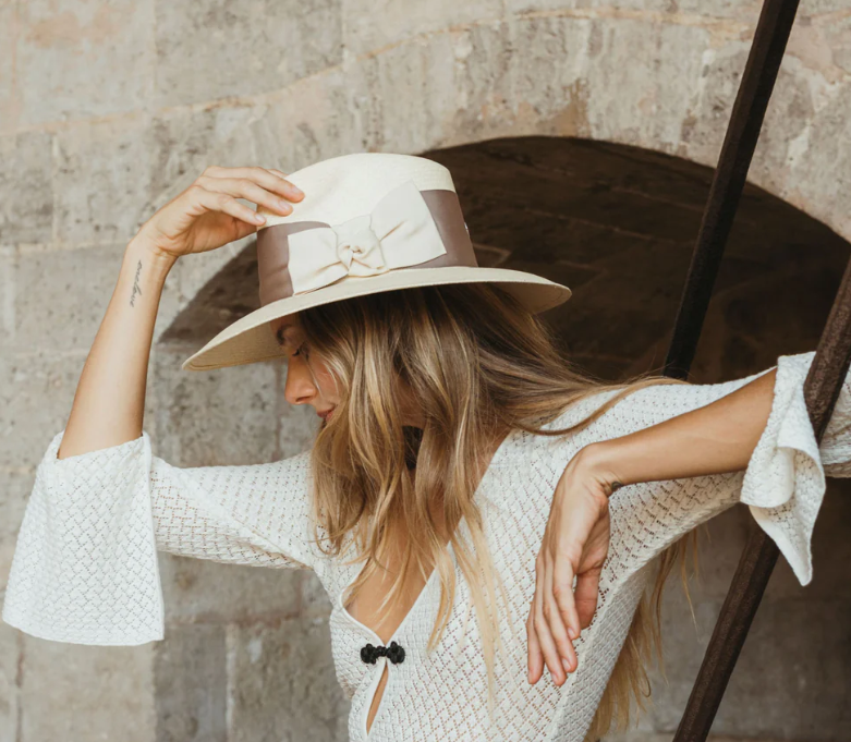 Jasmine Straw Hat- Natural/Bone/Mauve