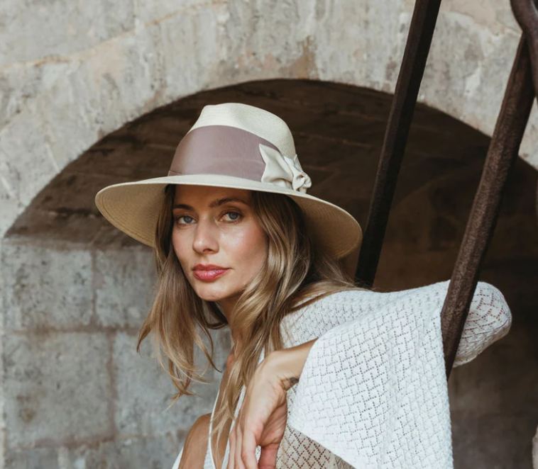 Jasmine Straw Hat- Natural/Bone/Mauve
