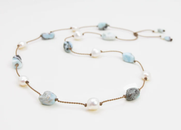 Larimar and Large Pearl Hat Band