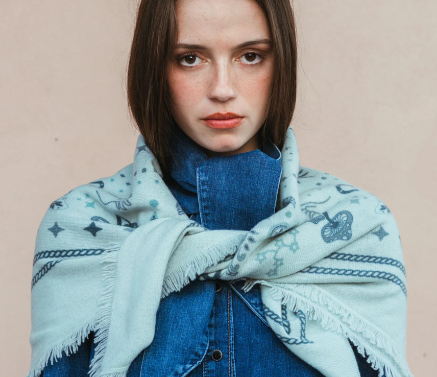 Cosmic Rodeo Cashmere Bandana Sweater Wrap-  Mint/Forest/ Slate Green