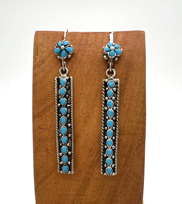 Sterling Silver & Turquoise Rectangular Drop Earrings