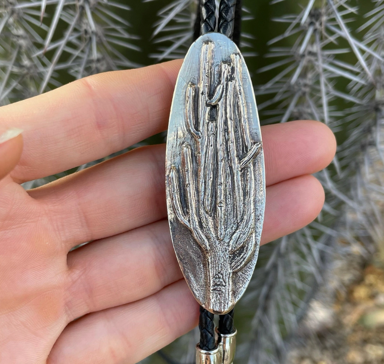 Saguaro Cactus Bronze Bolo Tie