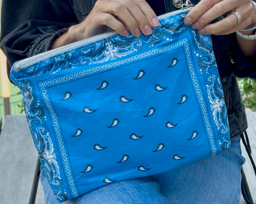 Blue Bandana- Medium Zipper Pouch