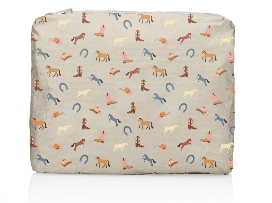 Western Equestrian on Shimmer Beige-  Medium Zipper Pouch
