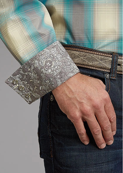 Turquoise Smoke Plaid Dress Shirt by Stetson